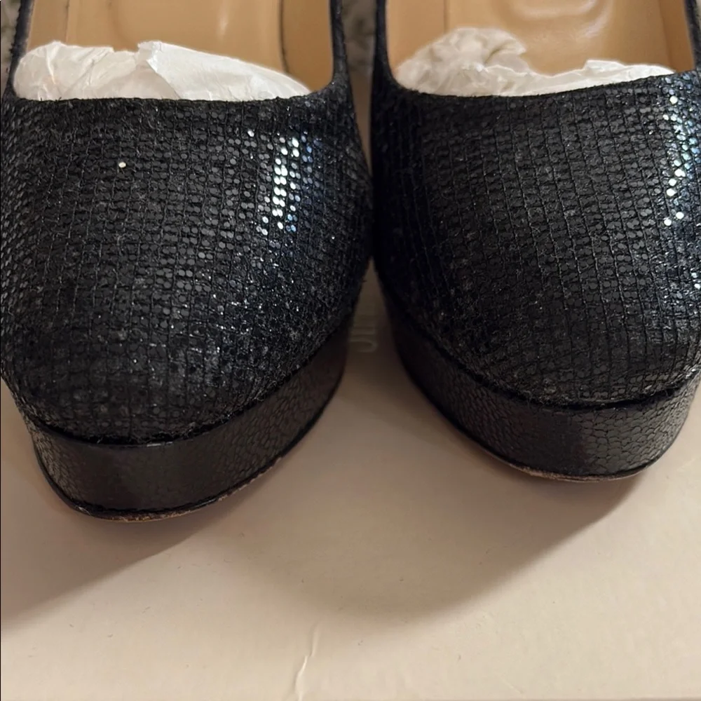Jimmy Choo Black Glitter Platform Heels - Picture 3 of 8